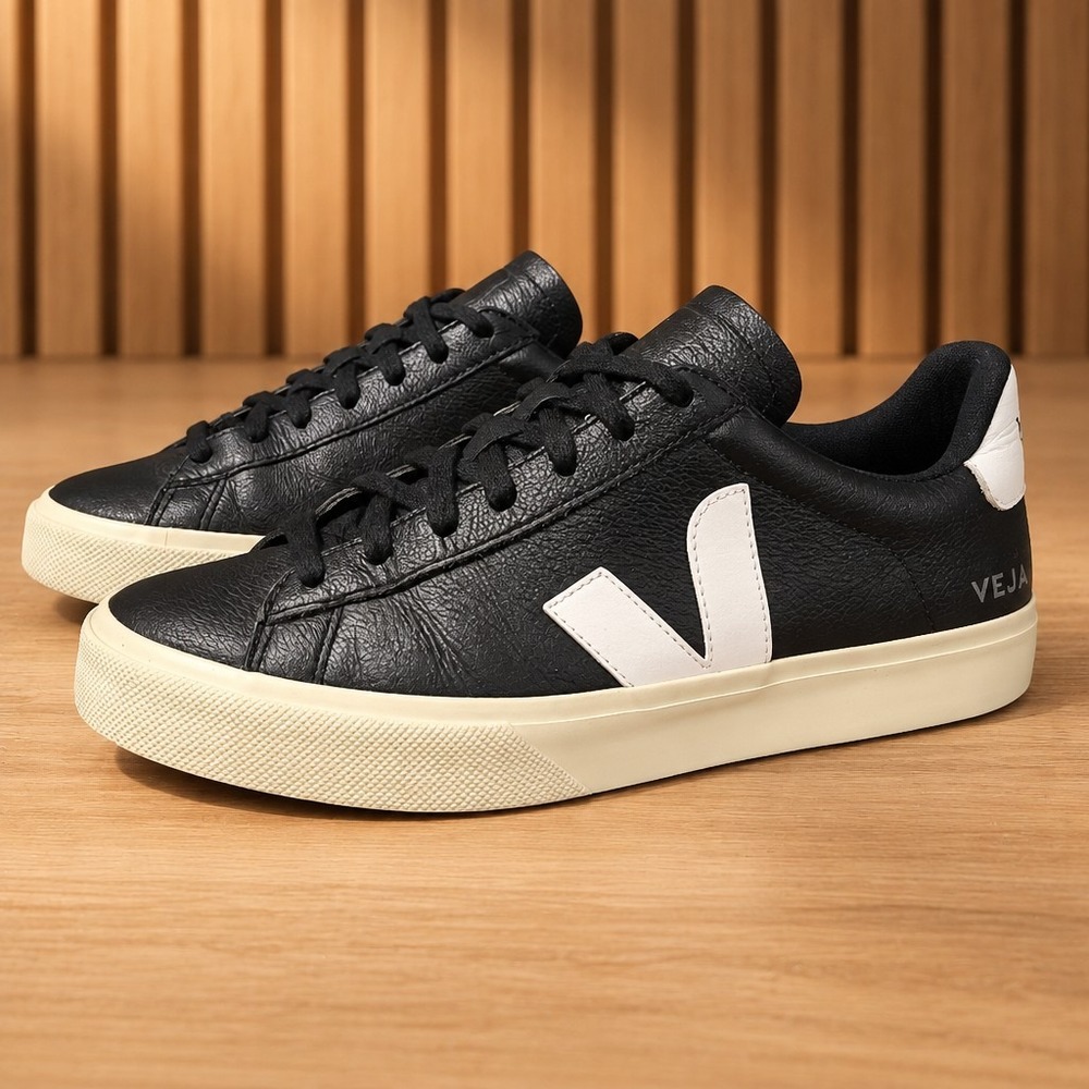 Veja Campo Black White Leather Sneakers Shoes Women's Size US 10/ EU 41